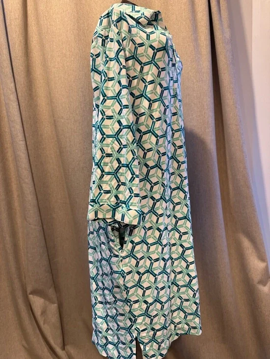 Foxcroft - Geometric V-Neck - Tunic Dress Cover Up - Teal, White, Navy - Large - Picture 7 of 15